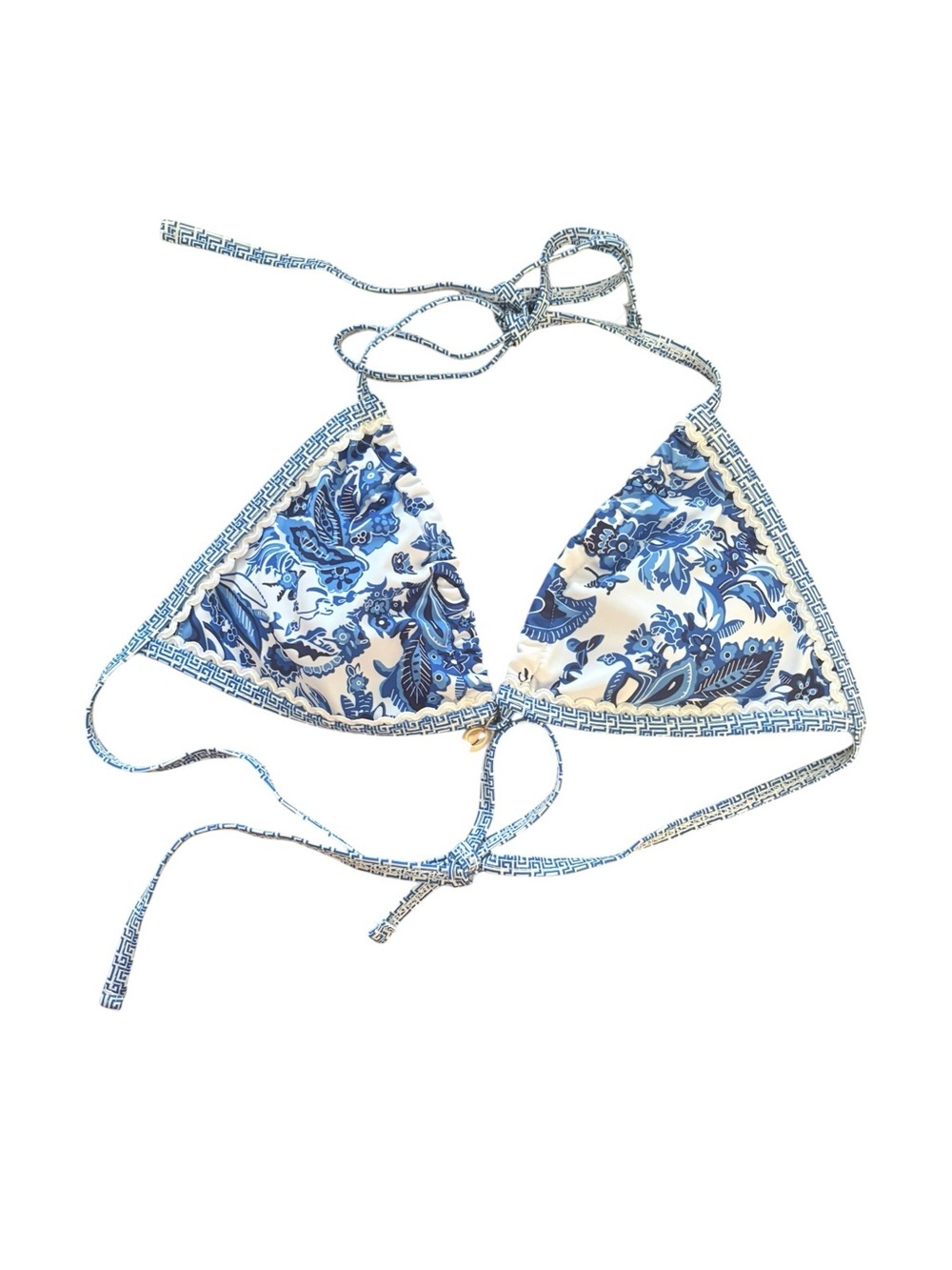 Cupshe Blue & White Floral Triangle Bikini Top